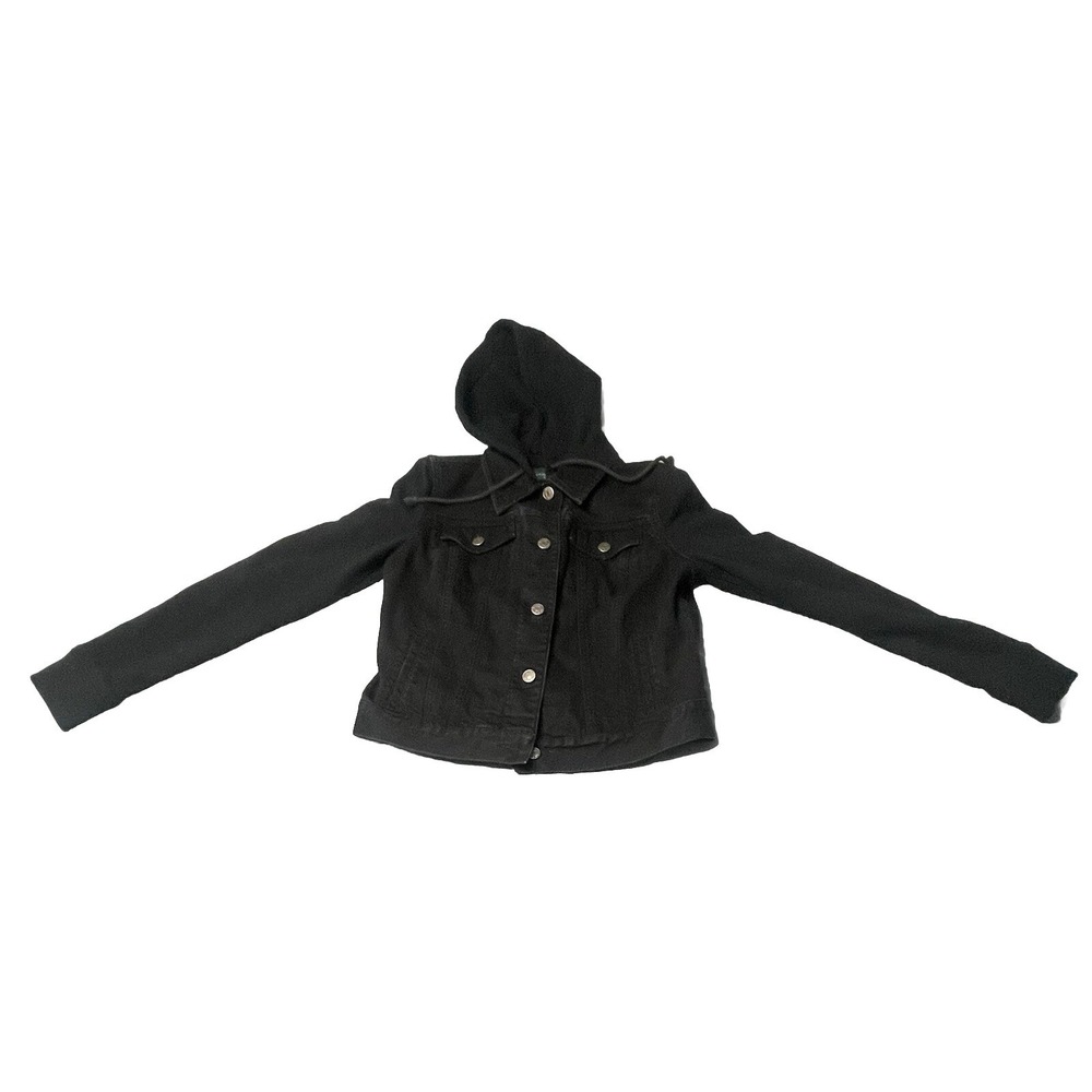 Lauren Ralph Lauren Hooded Jacket Womens XS Black Long Sleeve Button Denim